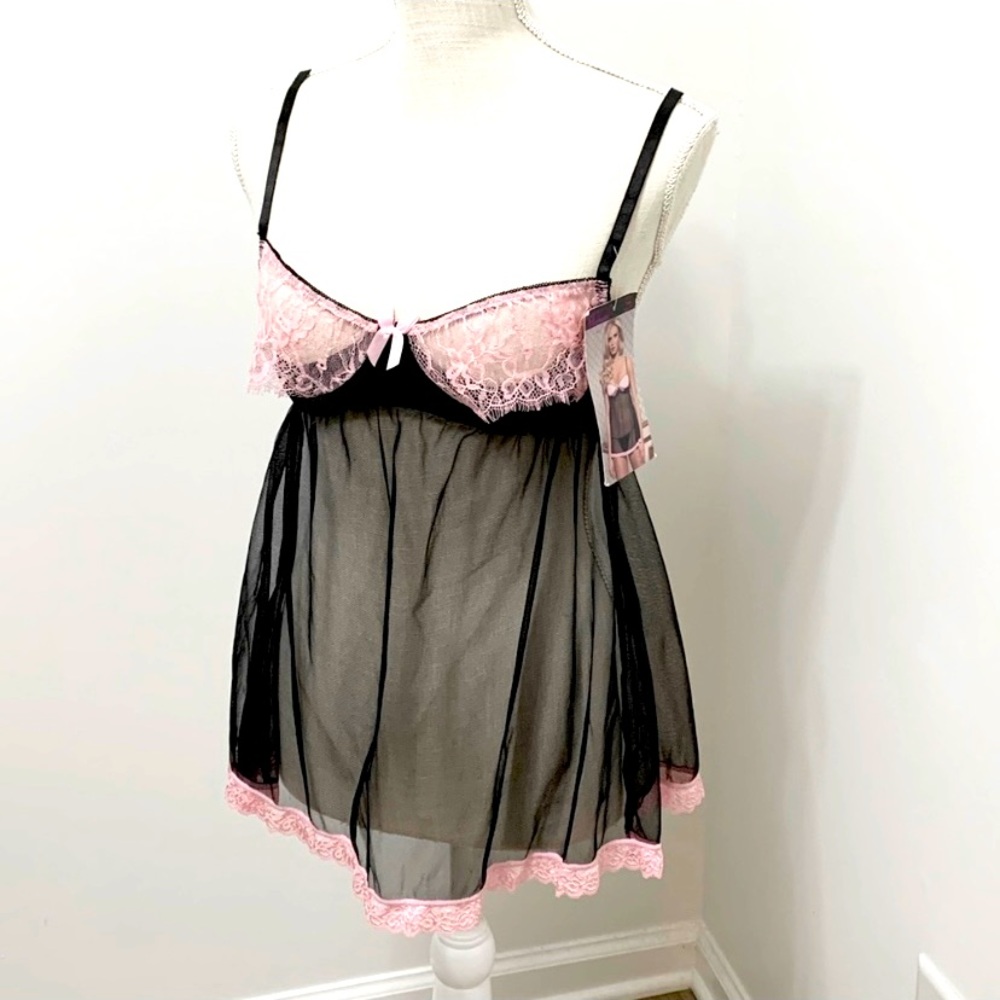 Frilly Pink Babydoll Tulle Chemise M NWT